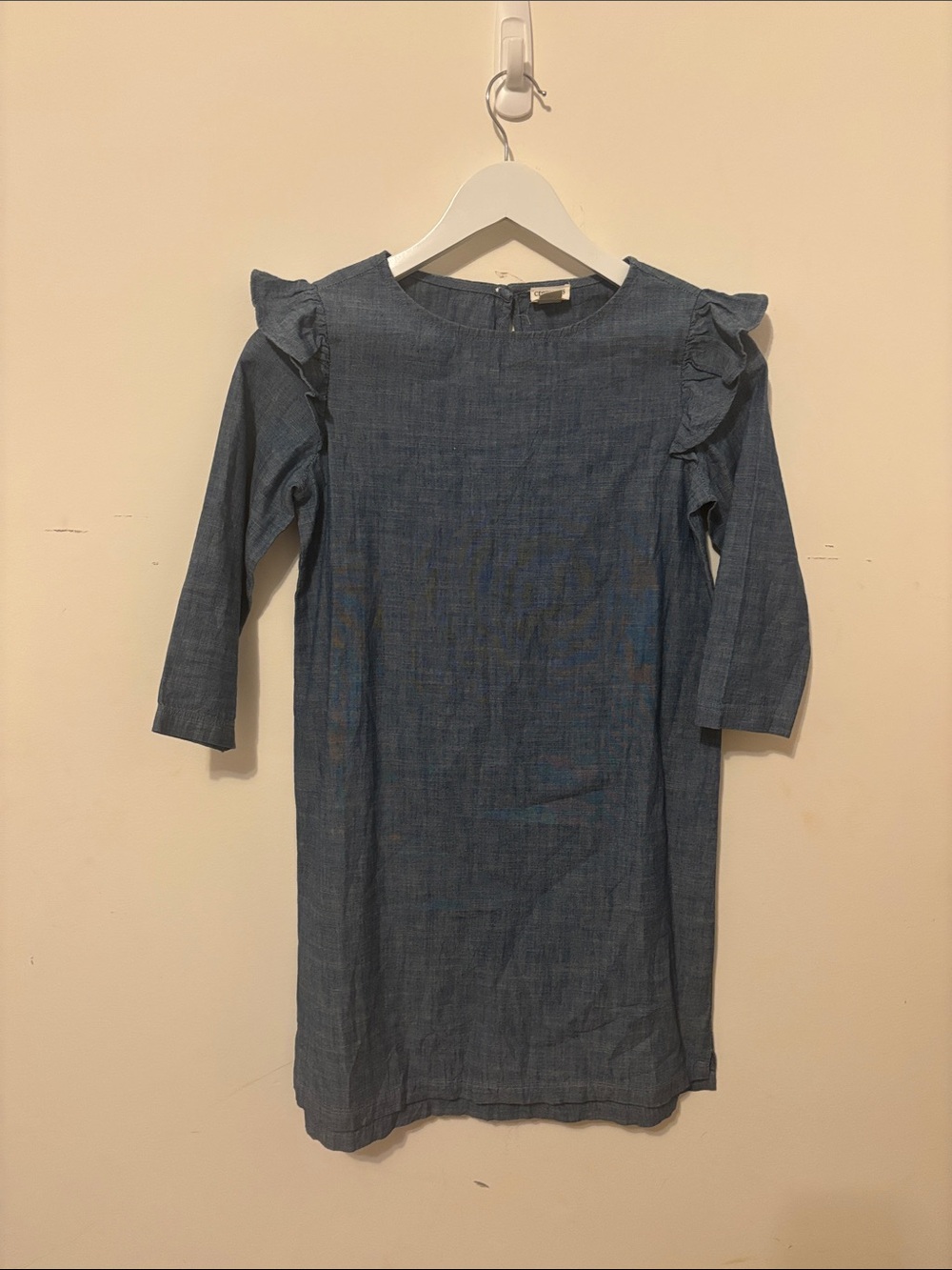 Crewcuts Blue Chambray Ruffle-Shoulder Shift Dress